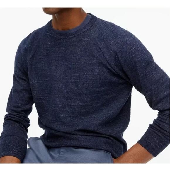 J CREW Rugged Cotton Crewneck Sweater Mid-Weight Heathered Indigo Blue Mens XL - Picture 1 of 8